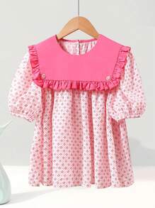 Girls Geo Graphic Frill Trim Top & Shorts