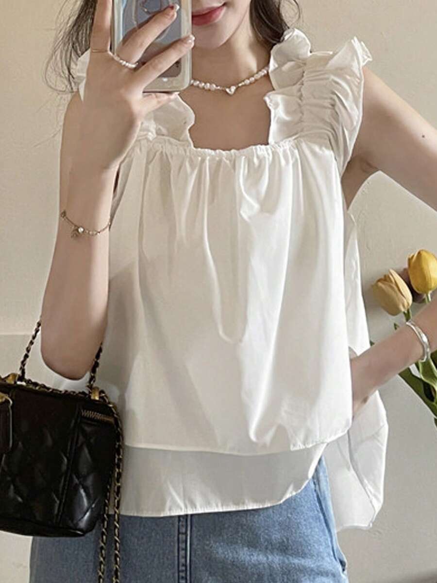 Áo khoác và áo lót dành cho xe tăng nữ Xù phân lớp màu trơn Giải trí - trắng - Xem 1