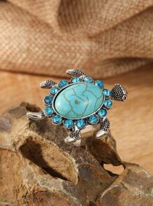 1入組復古綠松石裝飾龜形戒指女式度假時尚造型派對禮物 - 彩色 - 查看 5