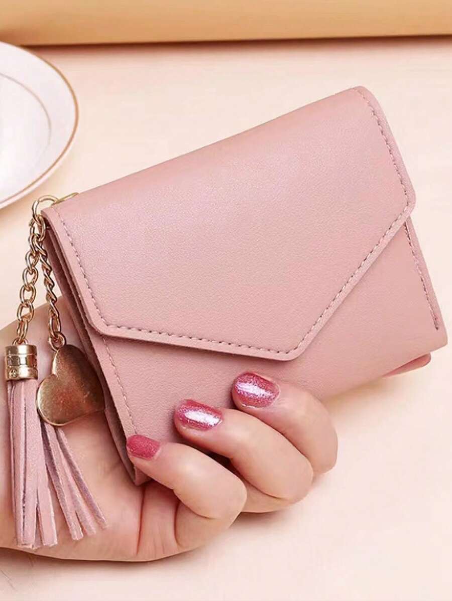 女士錢包信用卡銀行卡持有人流蘇包豪華PU拉鍊卡片夾輕便攜帶的信用卡身份證白領階層女性為女性節日週年慶生日禮品配件禮品熱粉色錢包商務休閒 - 粉色 - 查看 1