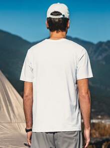 男士條紋圖案圓領T恤 - 白色 - 查看 2