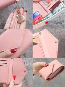 女士錢包信用卡銀行卡持有人流蘇包豪華PU拉鍊卡片夾輕便攜帶的信用卡身份證白領階層女性為女性節日週年慶生日禮品配件禮品熱粉色錢包商務休閒 - 粉色 - 查看 5