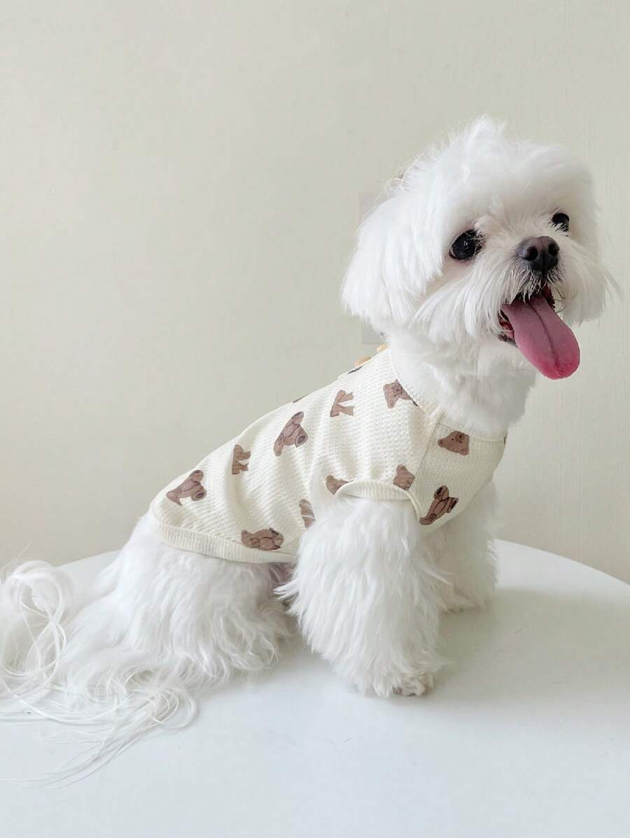 1pc Cartoon Bear Pattern Pet Tank For Dog And Cat For Summer - Beige - View 1