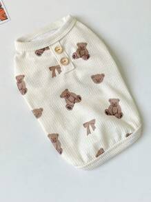 1pc Cartoon Bear Pattern Pet Tank For Dog And Cat For Summer - Beige - View 6