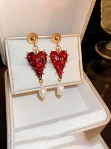 1 đôi Đúng mốt Tim & Ngọc trai Giả Thả hoa tai Đối với phụ nữ Để Trang Trí Hàng Ngày - Nhiều màu - Xem 1