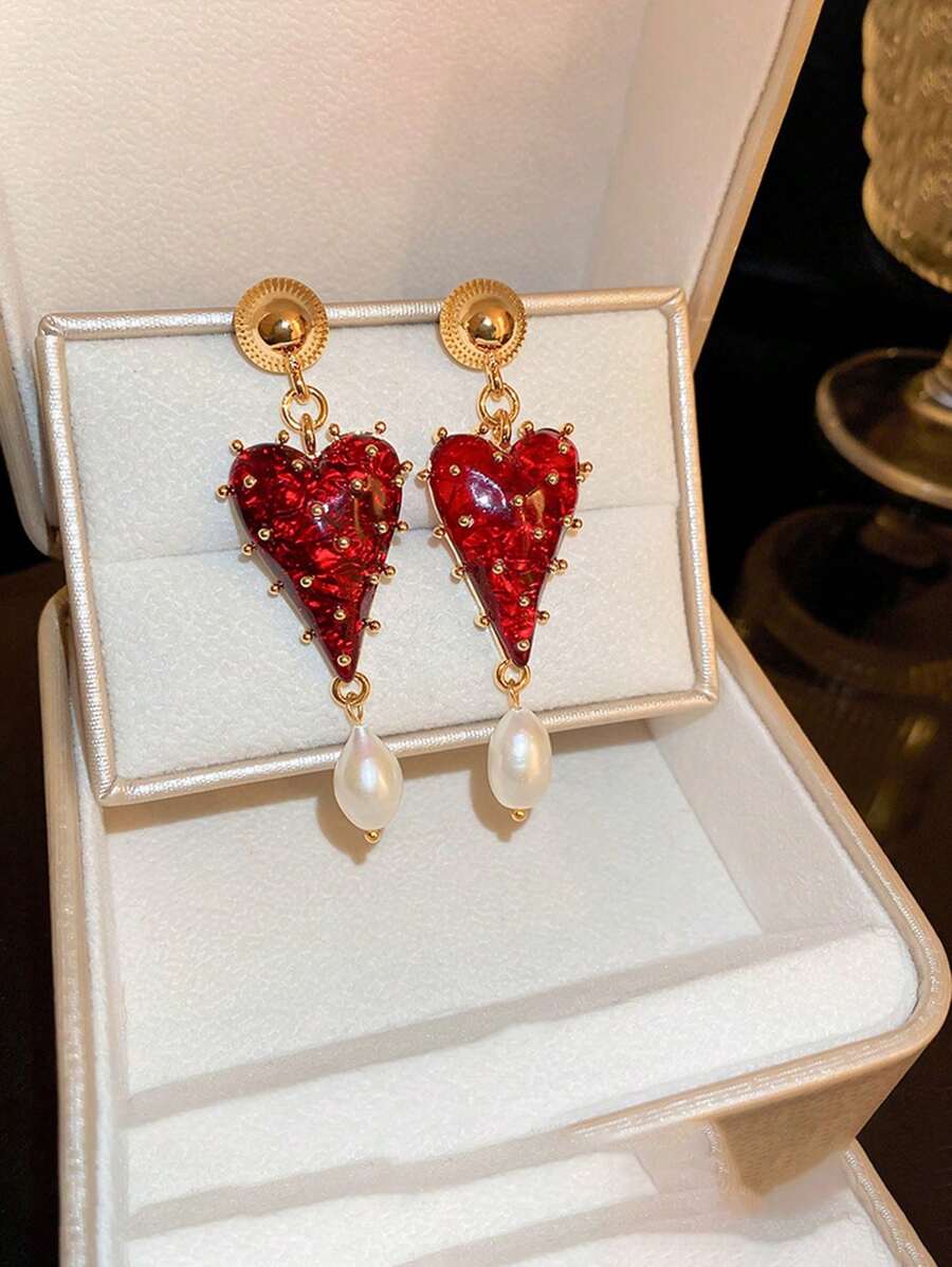 1 đôi Đúng mốt Tim & Ngọc trai Giả Thả hoa tai Đối với phụ nữ Để Trang Trí Hàng Ngày - Nhiều màu - Xem 1