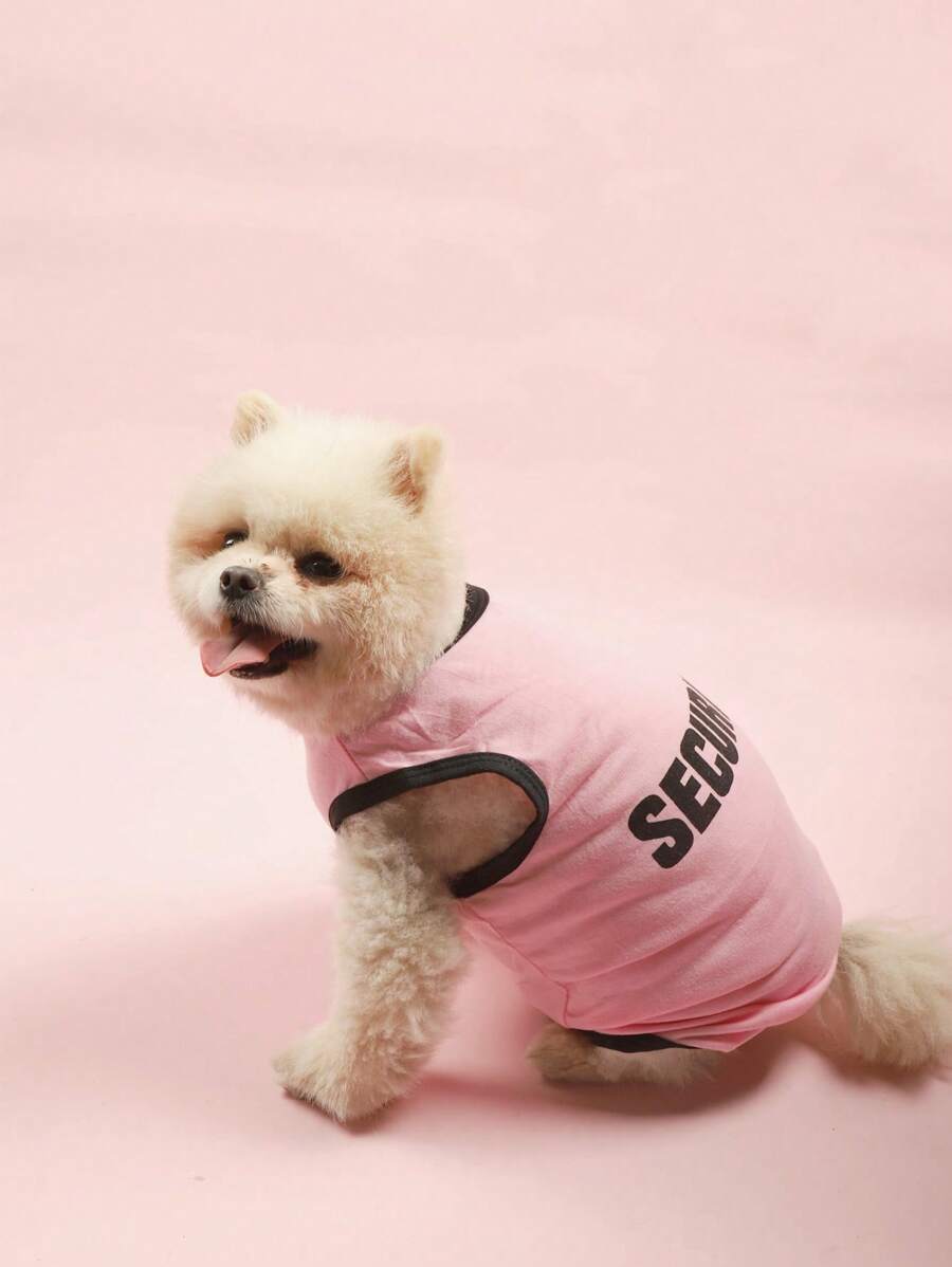 1PC Letter Graphic Pet Tank Cho Chó Và Mèo Cho Mùa Hè - Hồng - Xem 1