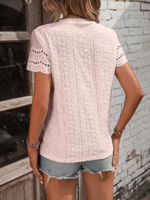 EMERY ROSE Eyelet Embroidery Scallop Trim Tee - Baby Pink - View 2