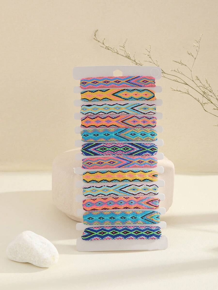 12 cái/bộ Vòng tay chuỗi họa tiết hình học Boho dành cho nữ để trang trí hàng ngày - Nhiều màu - Xem 1