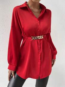 Chiquease 链条细节落肩系带衬衫，适合新年服装 - 紅色 - 查看 4