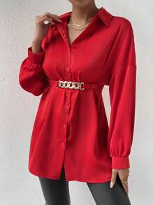 Chiquease 链条细节落肩系带衬衫，适合新年服装 - 紅色 - 查看 5