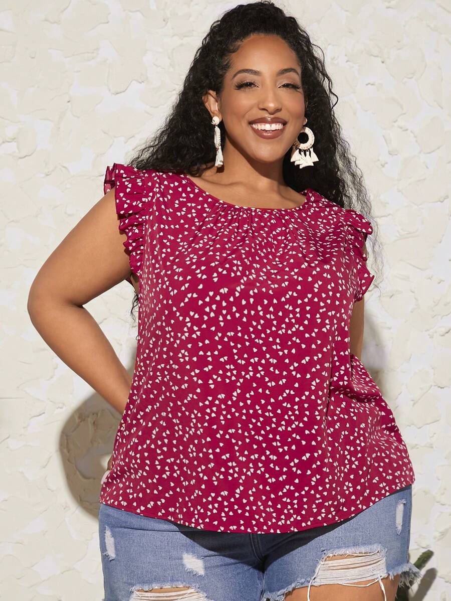 SHEIN CURVE+ Áo sơ mi Plus Size Xù Tất cả trên in Tim Giải trí - Nhiều màu - Xem 1