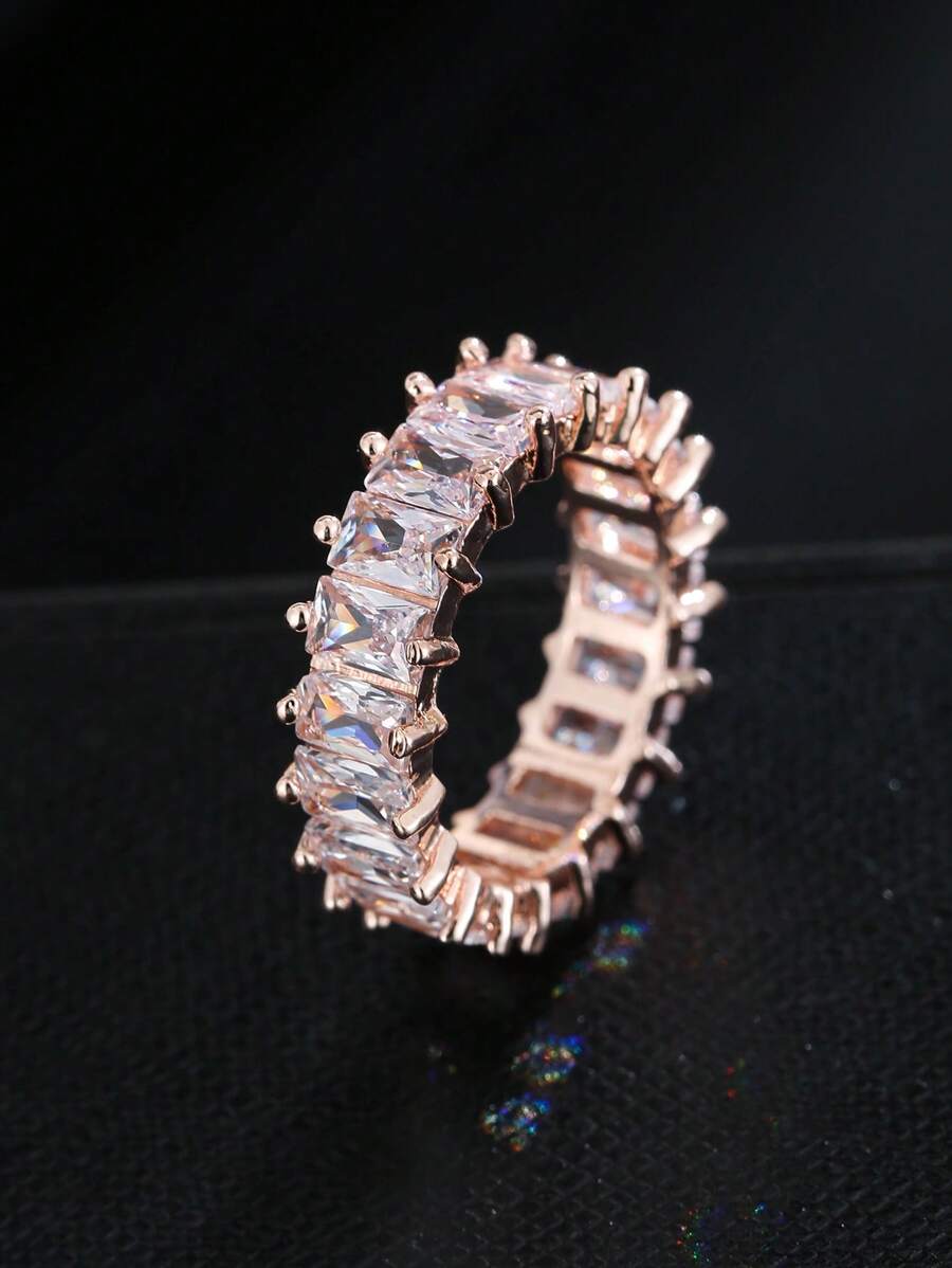 1 Màu Bạc Thiết Kế Độc Đáo CZ Trải Đá Zirconia Áo Thời Trang Nhẫn Nữ Trang Sức - Hoa hồng vàng - Xem 1