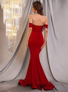 Vestido de vestir de hombros descubiertos largo - Rojo - Ver 2