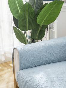 1pc Leaf Design Sofa Towel, Modern Polyester Anti-slip Polyester Sofa Seat Mat, For All Season - Baby Blue - View 5