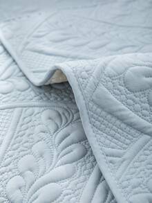 1pc Leaf Design Sofa Towel, Modern Polyester Anti-slip Polyester Sofa Seat Mat, For All Season - Baby Blue - View 9