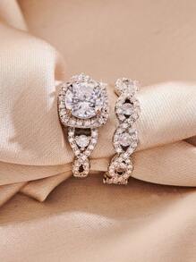 2 cái/bộ Nhẫn Trang Trí Bằng Đồng Đính Đá Cubic Zirconia Thời Trang Cho Nữ Trang Trí Hàng Ngày - Bạc - Xem 2