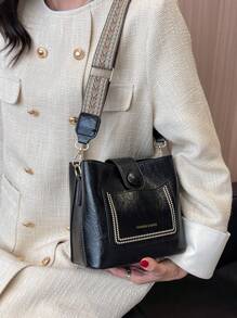 Letter Graphic Square Bag Mini Snap Button - Black - View 3