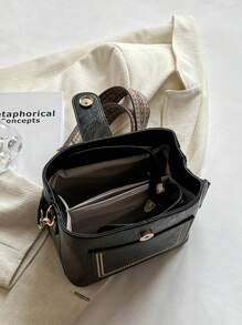 Letter Graphic Square Bag Mini Snap Button - Black - View 4