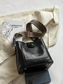 Letter Graphic Square Bag Mini Snap Button - Black - View 6