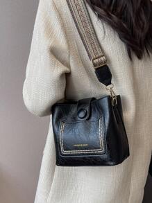 Letter Graphic Square Bag Mini Snap Button - Black - View 7