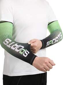 防晒抗紫外线 1 对字母图形防晒骑行臂套，适合骑自行车和骑摩托车 - 綠色 - 查看 3