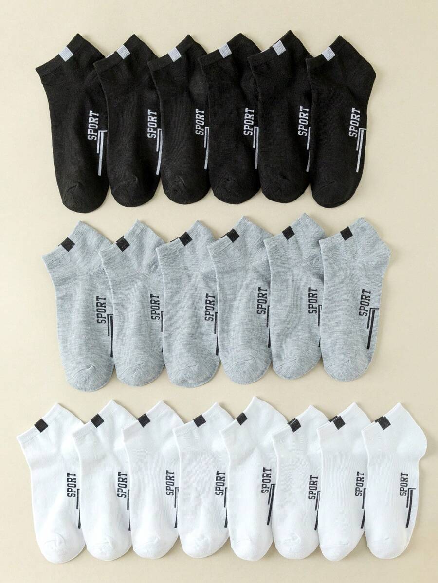 10pairs Men Letter Graphic Casual Ankle Socks For Daily Life - Multicolor - View 1