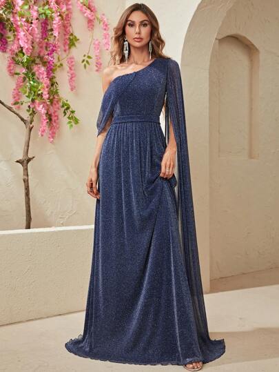 YISIKADO Asymmetrical Neck Cloak Sleeve Dress