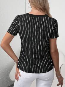 SHEIN Clasi Notch Neck Blouse - Black - View 3