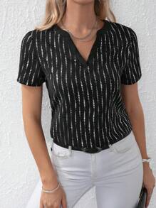 SHEIN Clasi Notch Neck Blouse - Black - View 5