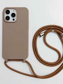 Plain Anti-fall Phone Case With Lanyard Compatible With iPhone15/15Plus/15Pro/15Promax - Coffee Brown - View 3