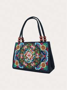 Yogodlns 时尚花卉刺绣手提包，拉链帆布包，女士时尚钱包，母亲节礼物，刺绣手拿包，花卉面料化妆包，女士美观零钱包，女士精美花卉包 - 彩色 - 查看 3