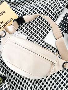 Minimalist Bum Bag Zipper With Bag Charm - Beige - View 2