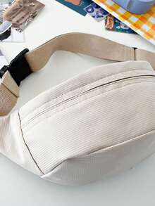 Minimalist Bum Bag Zipper With Bag Charm - Beige - View 4