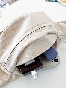 Minimalist Bum Bag Zipper With Bag Charm - Beige - View 5