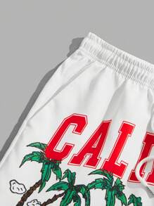 ROMWE MEN Street Life 男士信封和棕櫚樹印花束口短褲 - 白色 - 查看 3