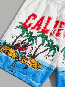 ROMWE MEN Street Life 男士信封和棕櫚樹印花束口短褲 - 白色 - 查看 4