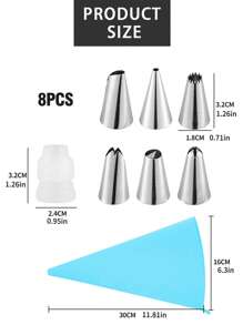 8Pcs Blue Baking Piping Bags & Tips Set - Blue - View 4
