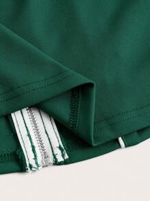 SHEIN ICON 拉鏈開襟撞色滾邊背心上衣 - 墨綠色 - 查看 4