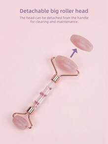 Jade Roller & Gua Sha Facial Tools Set Natural Rose Quartz Jade Face Roller Massager Tools For Body SPA Relax Massage Stone,Beauty,Skin Care Products,Spa,Self Care,Skin Care Tools,Face Care,Esthetician Supplies,Massage,Face Massage Tool,Face Roller - Baby Pink - View 7