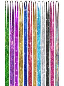 Extensión del pelo largo recto sintético - Plateado - Ver 1