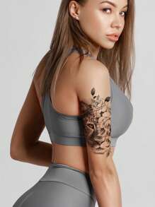 2 piezas de tatuajes temporales con patrones de tigre, león, leopardo y flor - Multicolor - Ver 4