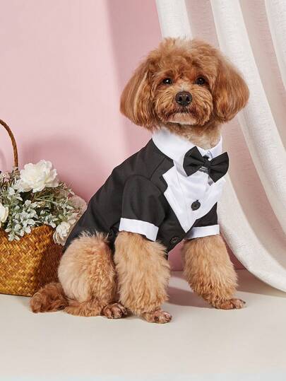 1pc Pet Formal Non-Elastic Tuxedo Suit, Applicable For Cats And Dogs For Holiday Parties