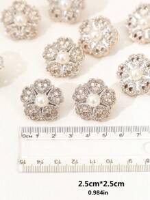 10入組水鑽和珍珠花朵設計DIY鈕扣 - 金色 - 查看 4