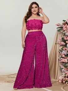 Plus Tube Top & Wide Leg Trousers - Hot Pink - View 1