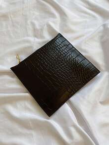 Crocodile Embossed Shoulder Tote Bag - Black - View 5
