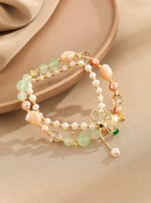 1 件时尚仿珍珠装饰串珠手链，适合女士日常装饰 - 彩色 - 查看 2