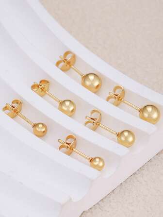 3對/套時尚不銹鋼球形設計耳釘適合男士日常裝飾