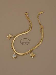 1入組時尚不銹鋼水鑽蝴蝶墜飾分層腳鏈適合女士日常裝飾 - 金黃色 - 查看 3