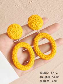 1對時尚合成樹脂紋理質感橢圓形耳墜適合女士日常裝飾 - 黃色 - 查看 3
